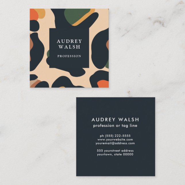 Cartão De Visita Quadrado Elegante Safari Animal Skin Leopard spot Girly (Frente/Verso)