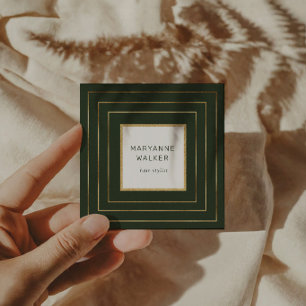 Cartão De Visita Quadrado elegante salão verde-borda geométrica salon hair