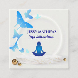CARTÃO DE VISITA QUADRADO ELEGANTE TEAL BLUE BUTTERFLIS MEDITAÇÃO YOGA