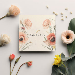 Cartão De Visita Quadrado Elegante Vintage Boho Terracotta Floral Peach