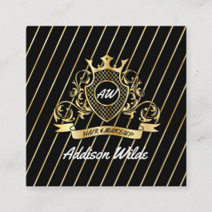 Cartão De Visita Quadrado Elegenat Dourada Monagram Fashionado Design