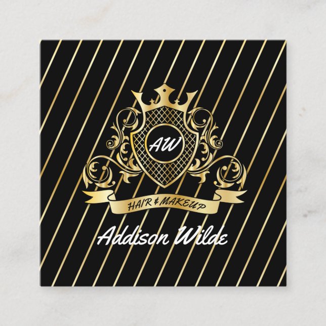 Cartão De Visita Quadrado Elegenat Dourada Monagram Fashionado Design (Frente)