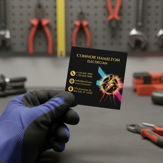 Cartão De Visita Quadrado Elétrico Legal Relâmpago Moderno Trendy (Criador carregado)