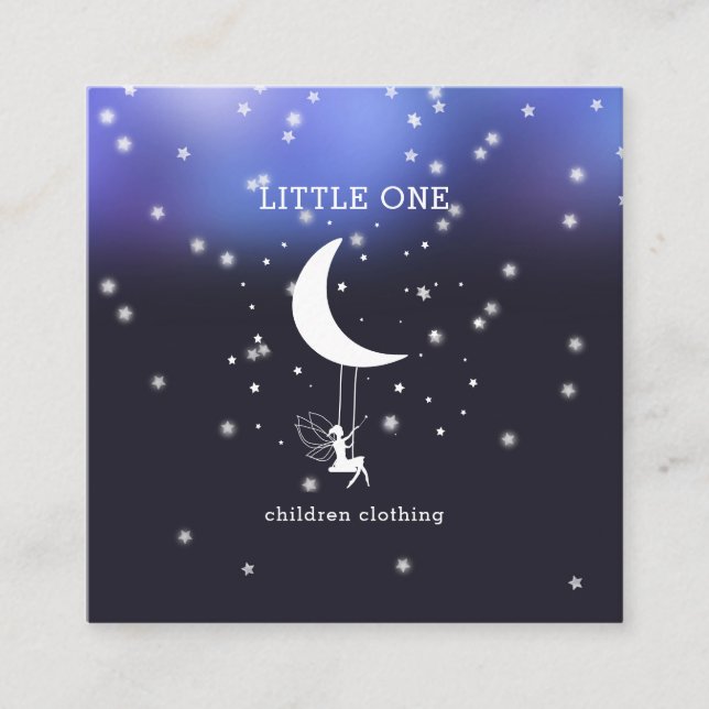 Cartão De Visita Quadrado Elfe mit Zauberstab Schaukel Sterne Mond Quadratis (Frente)