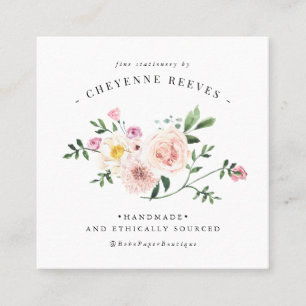 Cartão De Visita Quadrado Em Flor Logotipo Floral Vintage Blush