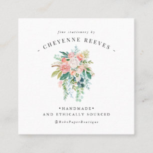 Cartão De Visita Quadrado Em Flor   Logotipo Floral Vintage Blush