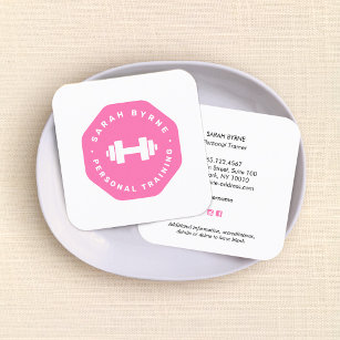 Cartão De Visita Quadrado Emblem rosa - Ca Comercial de Treinamento Pessoal