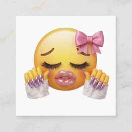 Cartão De Visita Quadrado Emoji de Choro Atitude com Laço Rosa e Unhas