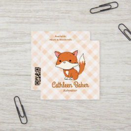 Cartão De Visita Quadrado Empresas Modernas de Babysitting | Fox Gingham Pat