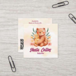 Cartão De Visita Quadrado Empresas Modernas de Babysitting | Nanny Bear