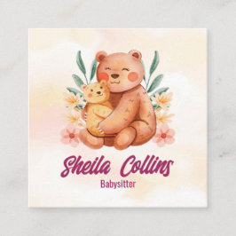 Cartão De Visita Quadrado Empresas Modernas de Babysitting | Nanny Bear