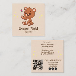 Cartão De Visita Quadrado Empresas Modernas de Babysitting | Urso Bonito