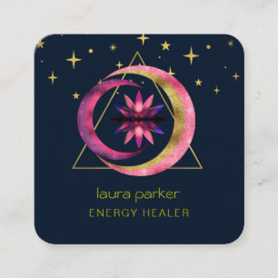 Cartão De Visita Quadrado Energia de cicatrização de flores de lótus mística