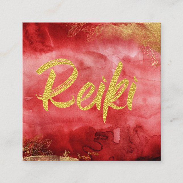 Cartão De Visita Quadrado *~* Energia Dourada Floral de Healer Reiki (Frente)