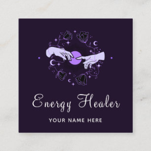 Cartão De Visita Quadrado Energy Healer Fortune Teller Mystical Dark Purple