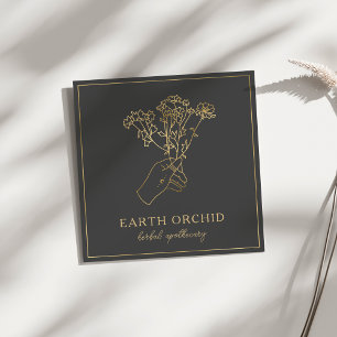 Cartão De Visita Quadrado Ervas + Apothecário Floral Quadrado Dourado Empres