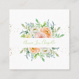 Cartão De Visita Quadrado Escamudo floral de aquarelas e verde