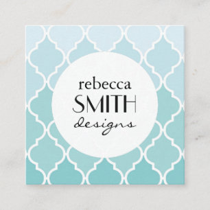 Cartão De Visita Quadrado Escórias Azuis, Ombre, Quatrefoil, Trellis