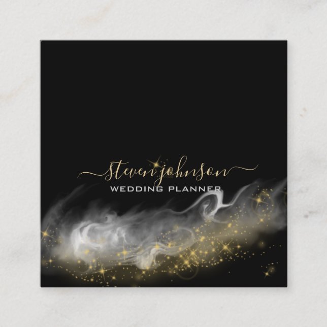Cartão De Visita Quadrado Escrita Sparkle Dourada de Poeira Magia Chic Elega (Frente)
