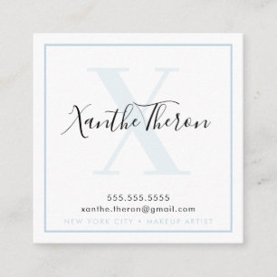 Cartão De Visita Quadrado Escrito elegante MONOGRAM - azul pálido moderno