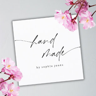 Cartão De Visita Quadrado Escrito Simples Moderno Preto e Branco