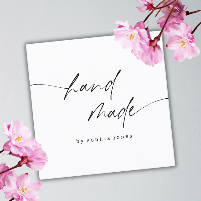 Cartão De Visita Quadrado Escrito Simples Moderno Preto e Branco (Criador carregado)