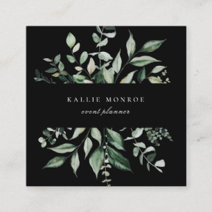 Cartão De Visita Quadrado Escuro de Folhagem Selvagem de Cores de Água Eleg