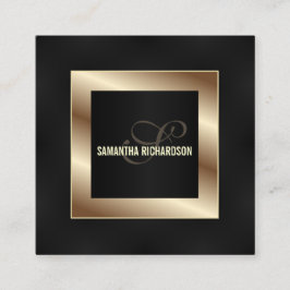 Cartão De Visita Quadrado Escuro Dourado E Preto Moderno Elegante