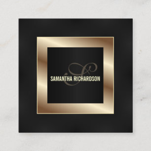 Cartão De Visita Quadrado Escuro Dourado E Preto Moderno Elegante