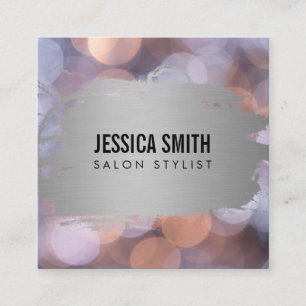Cartão De Visita Quadrado Esfregaço de Prata Metálica Falsa Elegante Bokeh