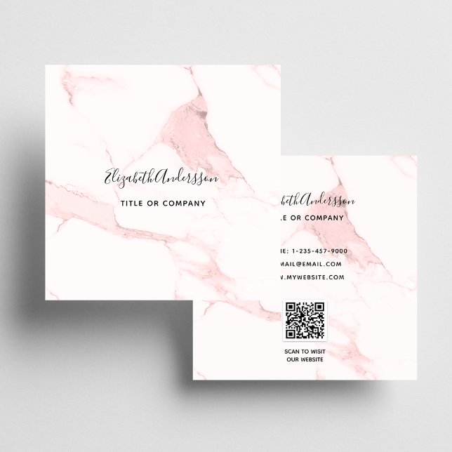 Cartão De Visita Quadrado Esmagador cor-de-rosa esbranquiçado Código QR eleg (Criador carregado)