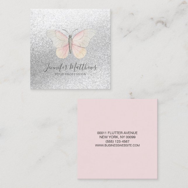 Cartão De Visita Quadrado Esmagamento da Brilhante da Borboleta Elegante (Frente/Verso)