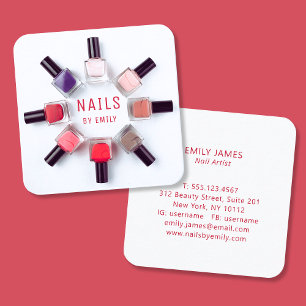 Cartão De Visita Quadrado Esmalte Colorido de Unhas Artista de Unhas Moderno