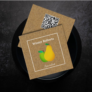 Cartão De Visita Quadrado Especialista em kraft de código qr nutricionista e