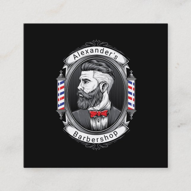 Cartão De Visita Quadrado Esquadra de Homem de Barba Elegante (Frente)