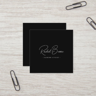 Cartão De Visita Quadrado Esquadrão de Script Moderno Preto e Branco Elegant