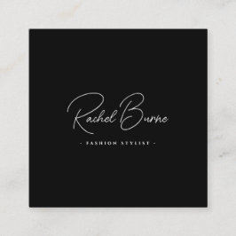 Cartão De Visita Quadrado Esquadrão de Script Moderno Preto e Branco Elegant