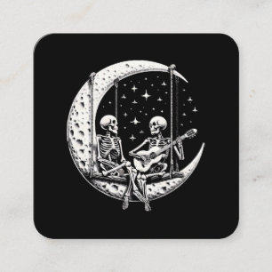 Cartão De Visita Quadrado Esqueleto Casal Lua Guitarra