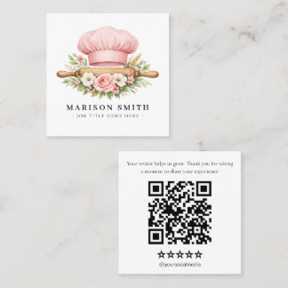 Cartão De Visita Quadrado Essenciais de Confeitaria Blush Chef 