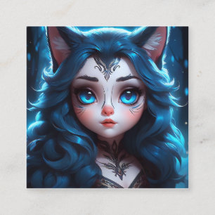 Cartão De Visita Quadrado Este close do azul vibrante de um misterioso gato