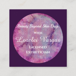 Cartão De Visita Quadrado Estheticista e QR de Cor d'água Púrpura rosa Elega