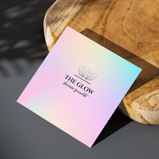 Cartão De Visita Quadrado Estheticista - Holográfico Rosa Iridescente Código