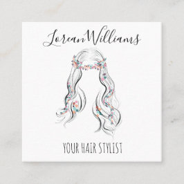 Cartão De Visita Quadrado Estilhador de Cabelo de Casamento Bonito Boho Boho
