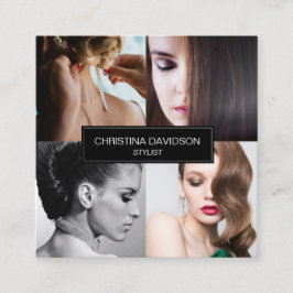Cartão De Visita Quadrado Estilista de artista de Makeup de Colagem de Fotos