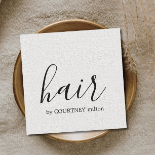 Cartão De Visita Quadrado Estilista de Cabelo Branco Textura Simples e Elega