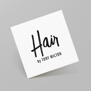 Cartão De Visita Quadrado Estilista de Cabelo Preto Branco Elegante Moderno