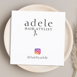 Cartão De Visita Quadrado Estilista de Cabelos Brancos Negra Elegante Modern