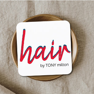 Cartão De Visita Quadrado Estilista de Cabelos Brancos Vermelho Vermelho Mod