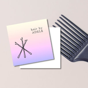 Cartão De Visita Quadrado Estilista de Cabelos Pretos do Pastel Elegante Mod