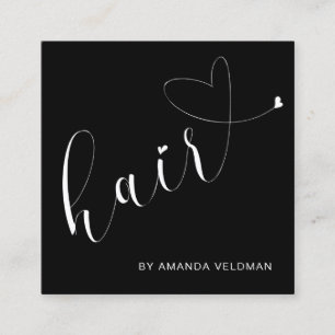 Cartão De Visita Quadrado Estilista de Cabelos Pretos Elegantes Modernos